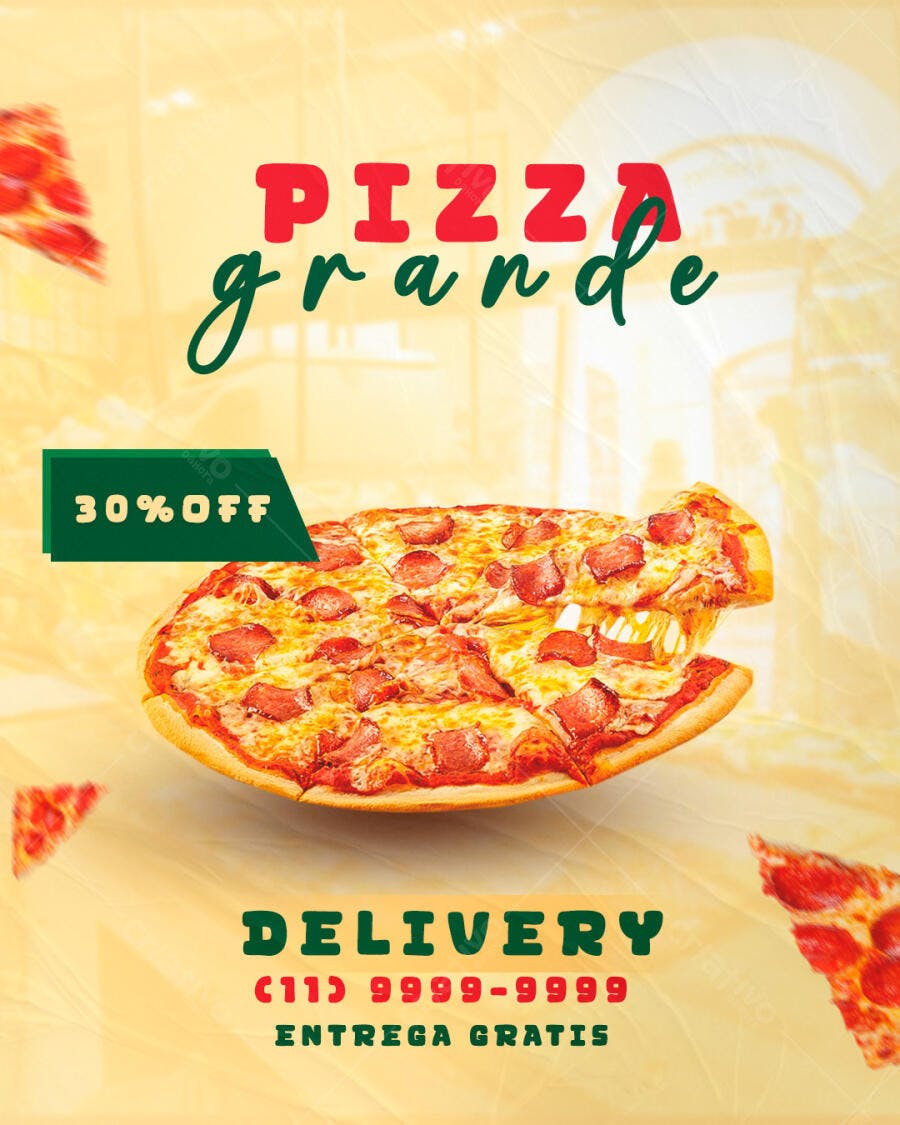 Flyer Promocional Pizza Grande Delivery 30% Off PSD Editável