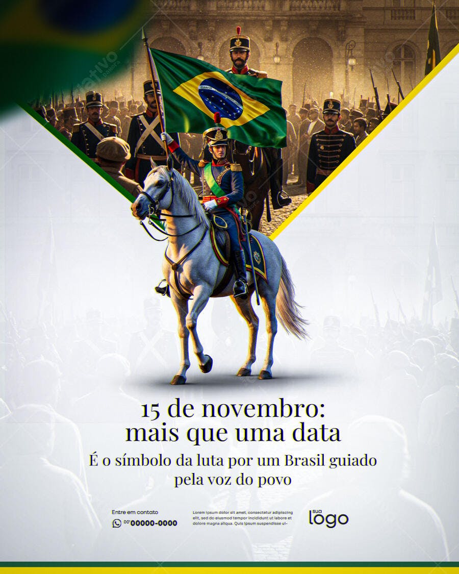 Flyer Proclamação da República Oficial a Cavalo Bandeira Brasil PSD Editável