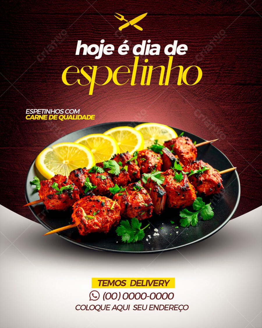 Flyer para Dia do Espetinho Carne Qualidade Delivery PSD Editável