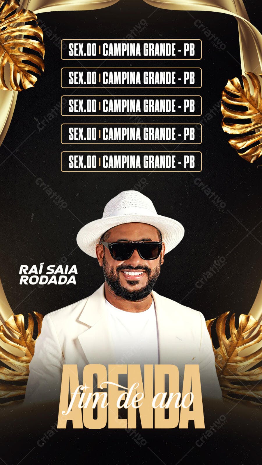 Flyer Agenda de Shows Raí Saia Rodada Fim de Ano PSD Editável