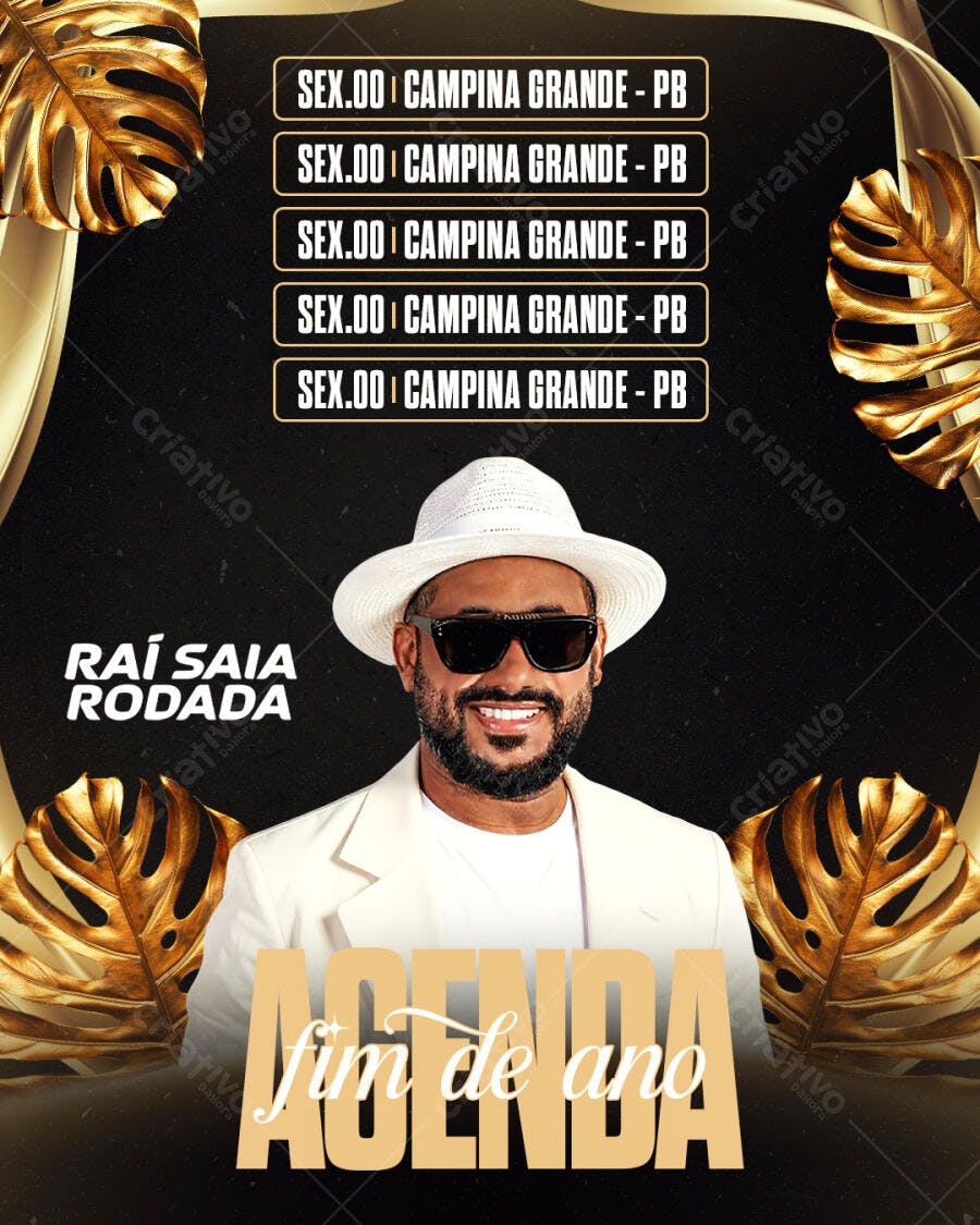 Flyer de Evento para Agenda Fim de Ano Raí Saia Rodada PSD Editável