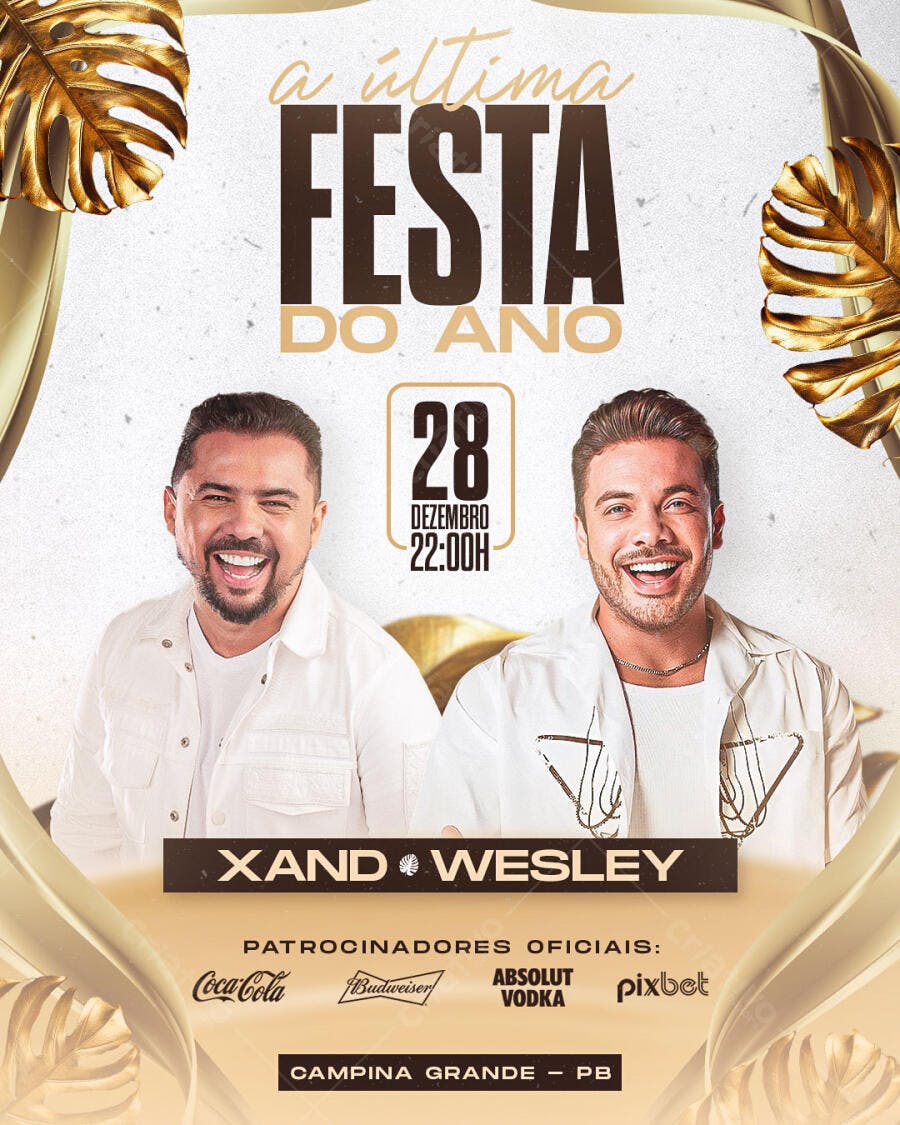 Flyer para A Última Festa do Ano com Xand e Wesley PSD Editável