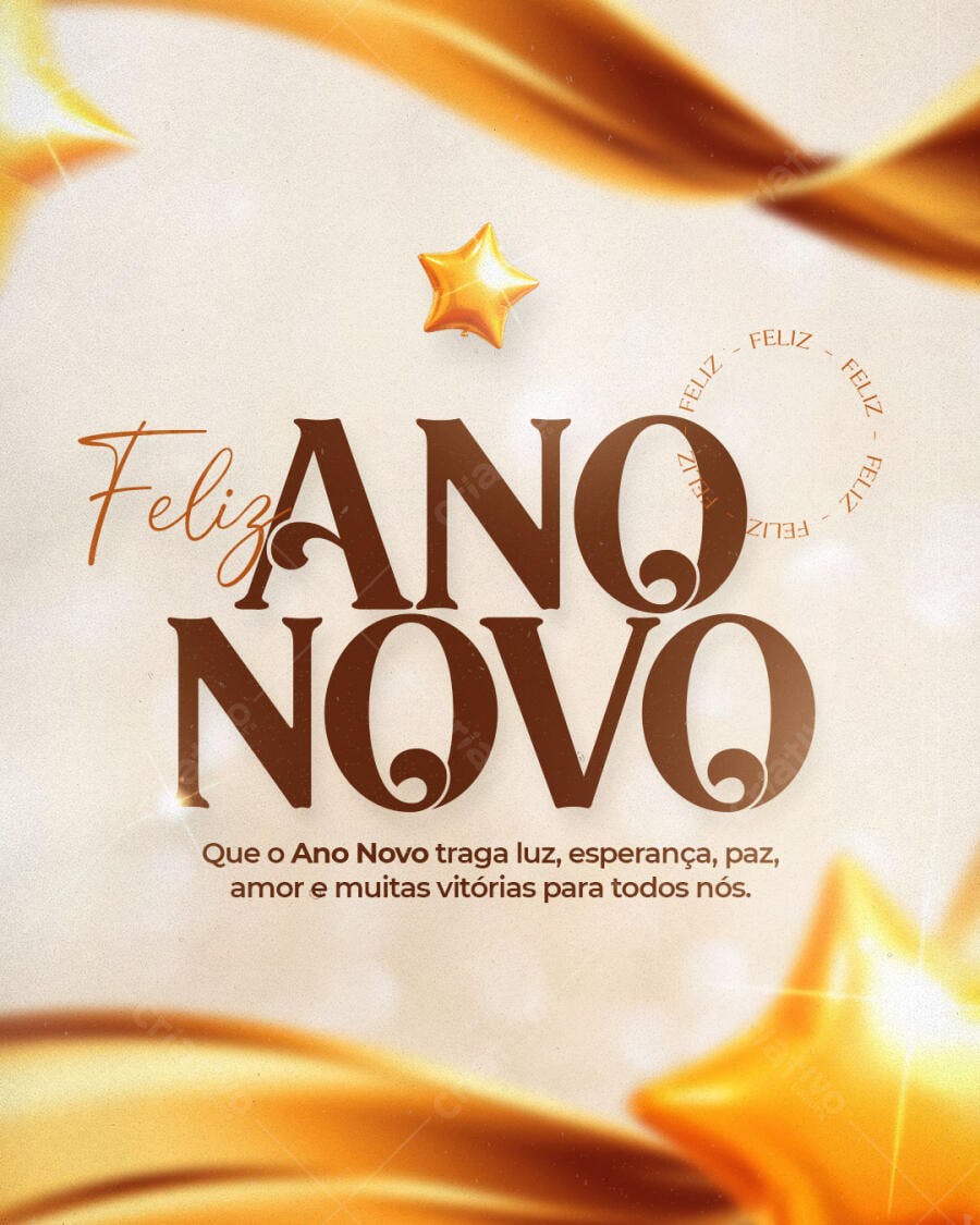 Flyer para Feliz Ano Novo Estrelas Douradas PSD Editável