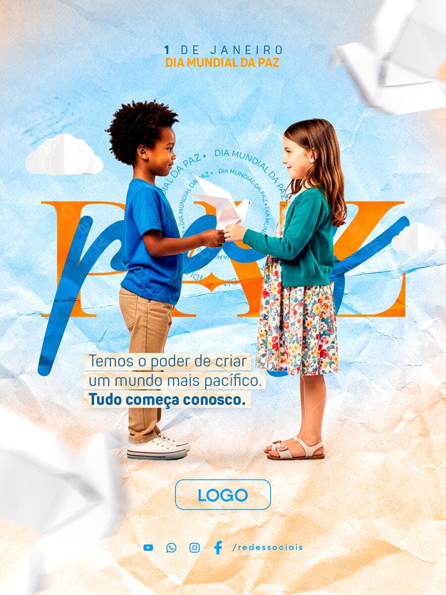 Flyer Dia Mundial da Paz com Crianças PSD Editável