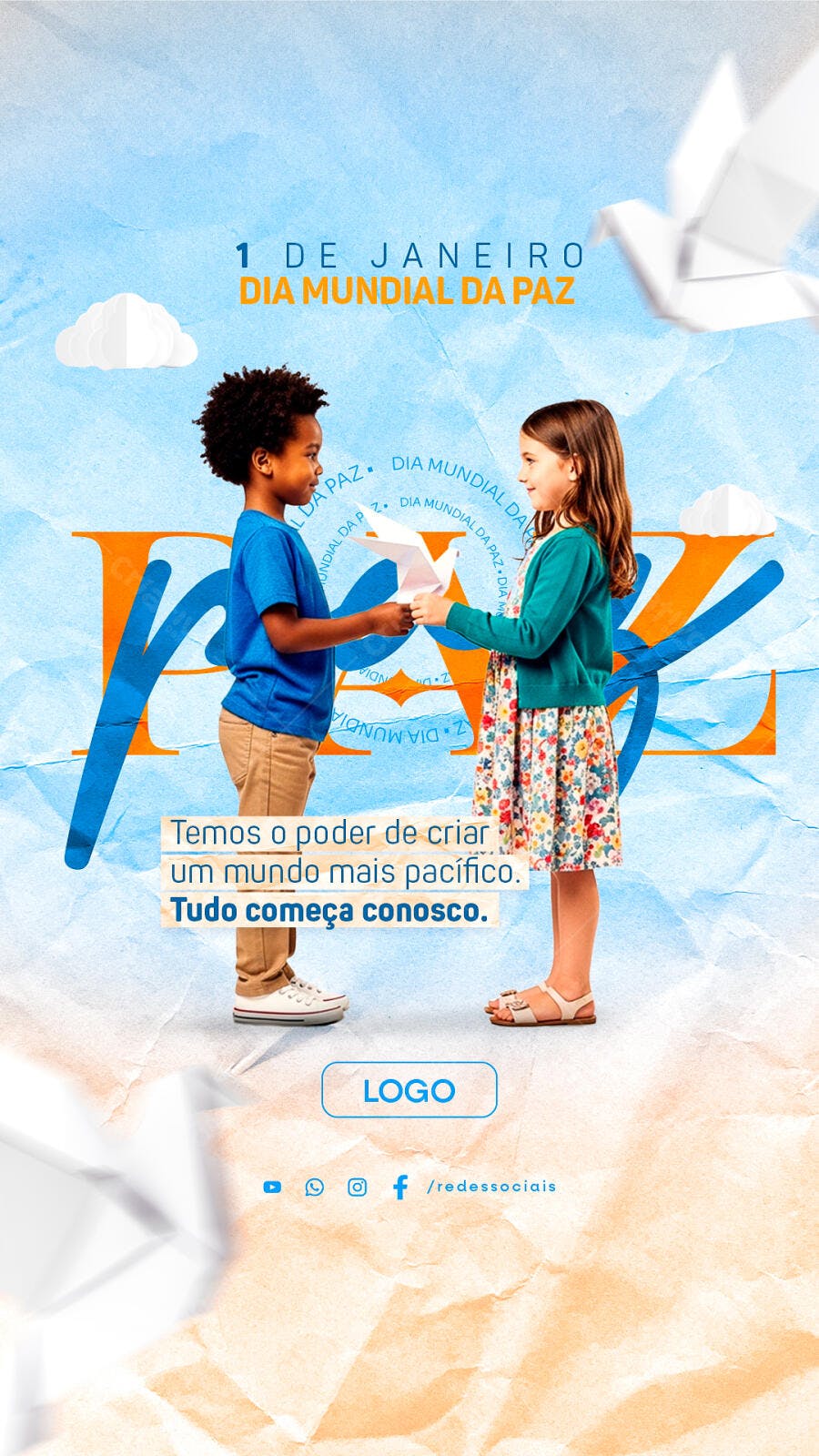 Flyer Vertical Dia Mundial da Paz PSD Editável