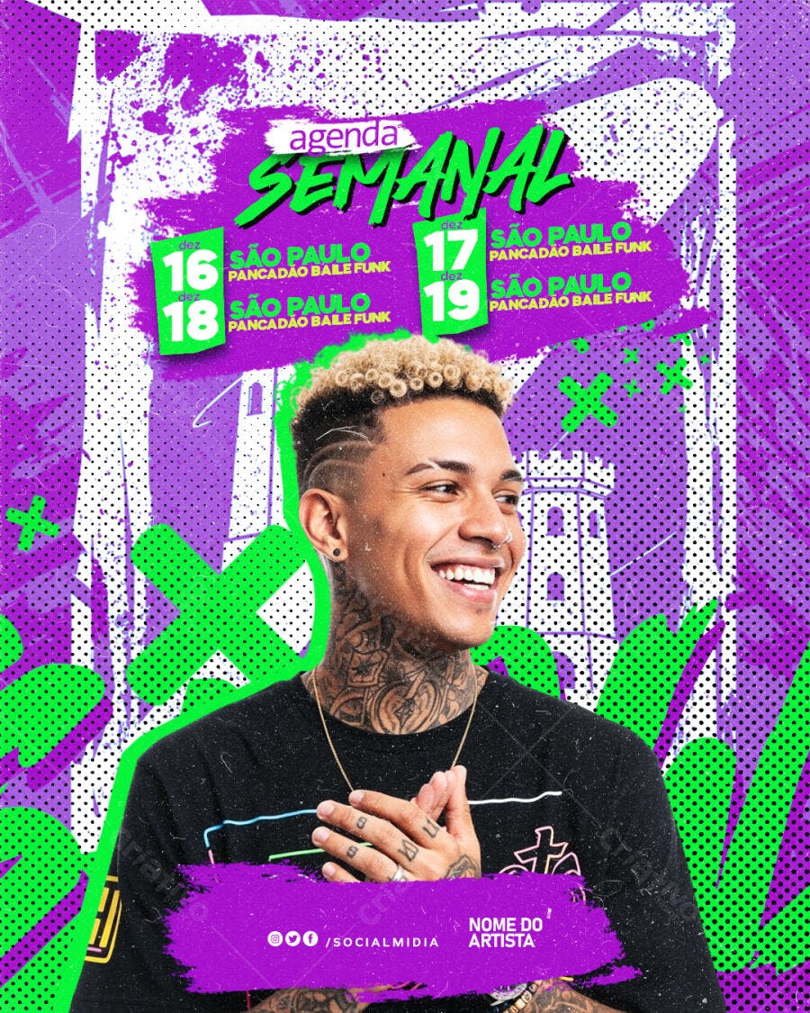 Flyer Agenda Semanal Pancadão Baile Funk PSD Editável