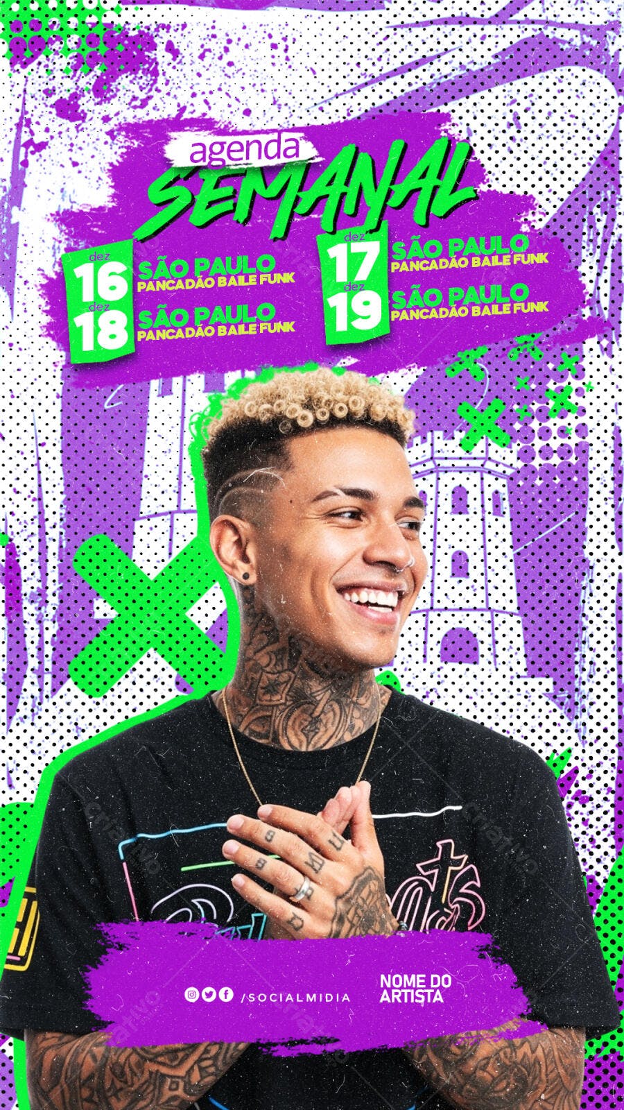 Flyer Agenda Semanal Pancadão Baile Funk PSD Editável