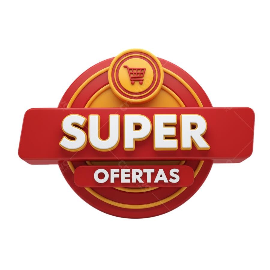 Selo promocional Super Ofertas 3D vermelho amarelo PNG com fundo transparente
