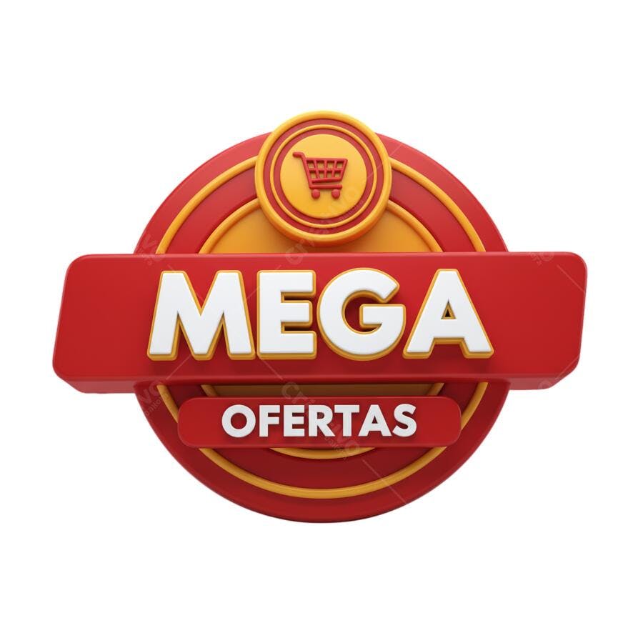 Selo Promocional Mega Ofertas Vermelho Amarelo PNG com fundo transparente