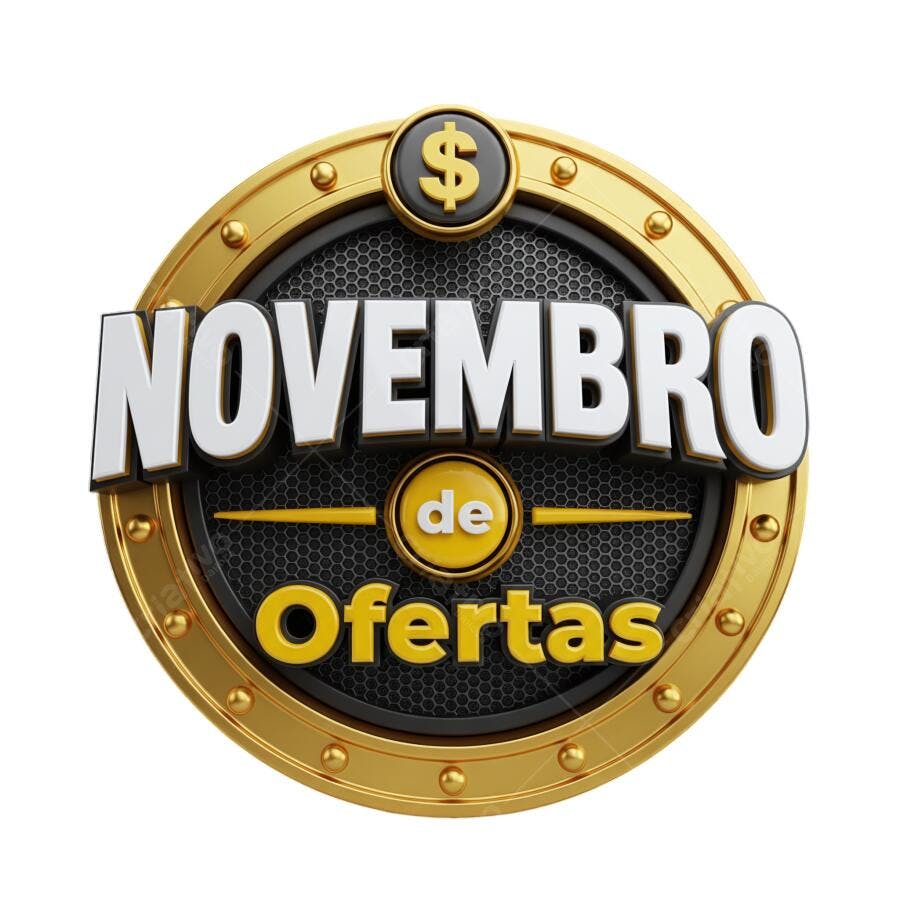 Selo Promocional Novembro de Ofertas Black Friday Dourado 3D PNG com fundo transparente
