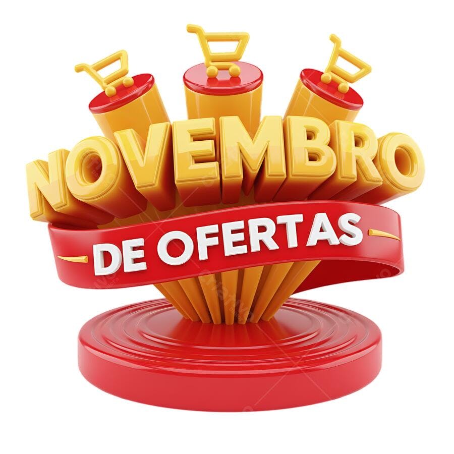 Selo 3D Novembro de Ofertas Carrinhos de Compras Vermelho Amarelo PNG com fundo transparente