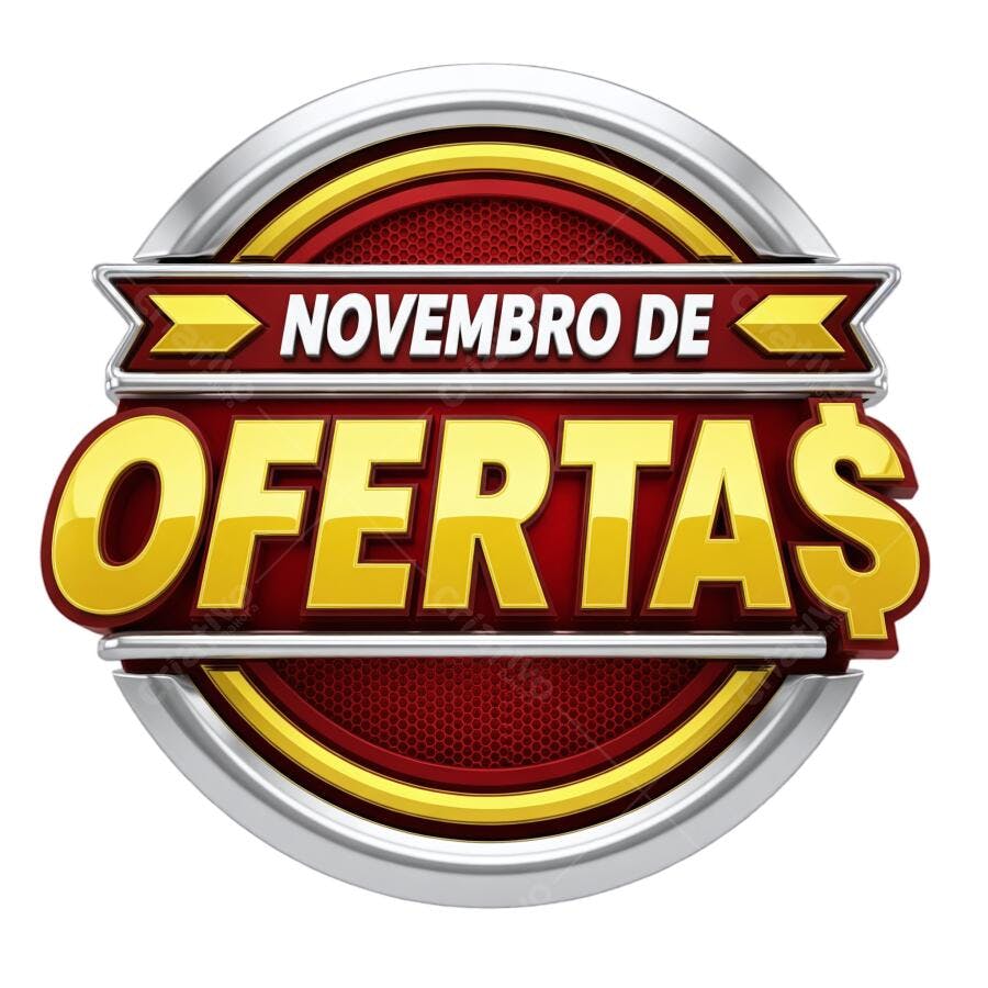Banner promocional Novembro de Ofertas 3D metálico vermelho dourado PNG com fundo transparente