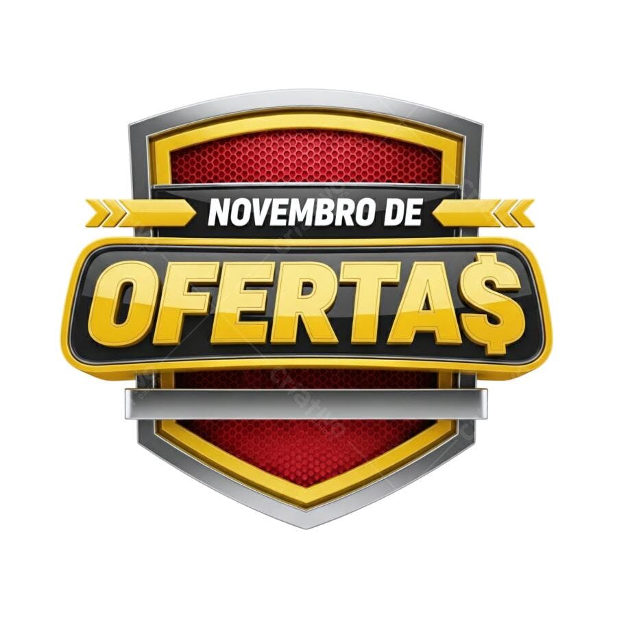 Selo de Ofertas Novembro Dourado Vermelho com Fundo Transparente PNG