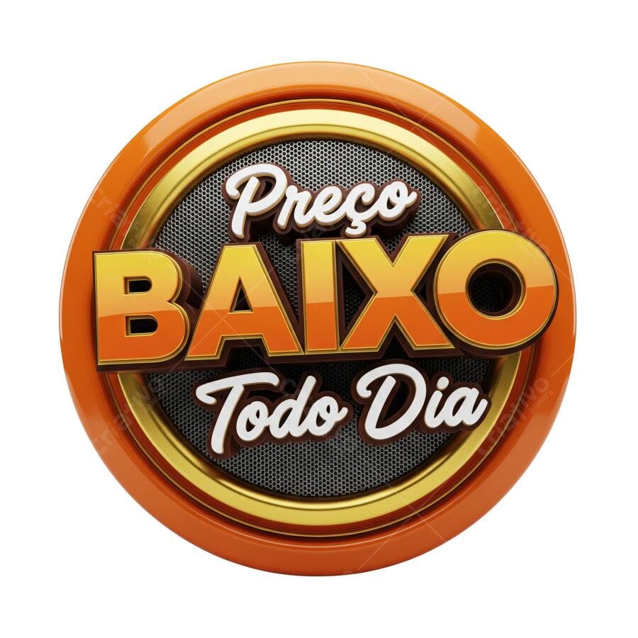 Selo de Oferta Preço Baixo Todo Dia Laranja Dourado PNG com fundo transparente