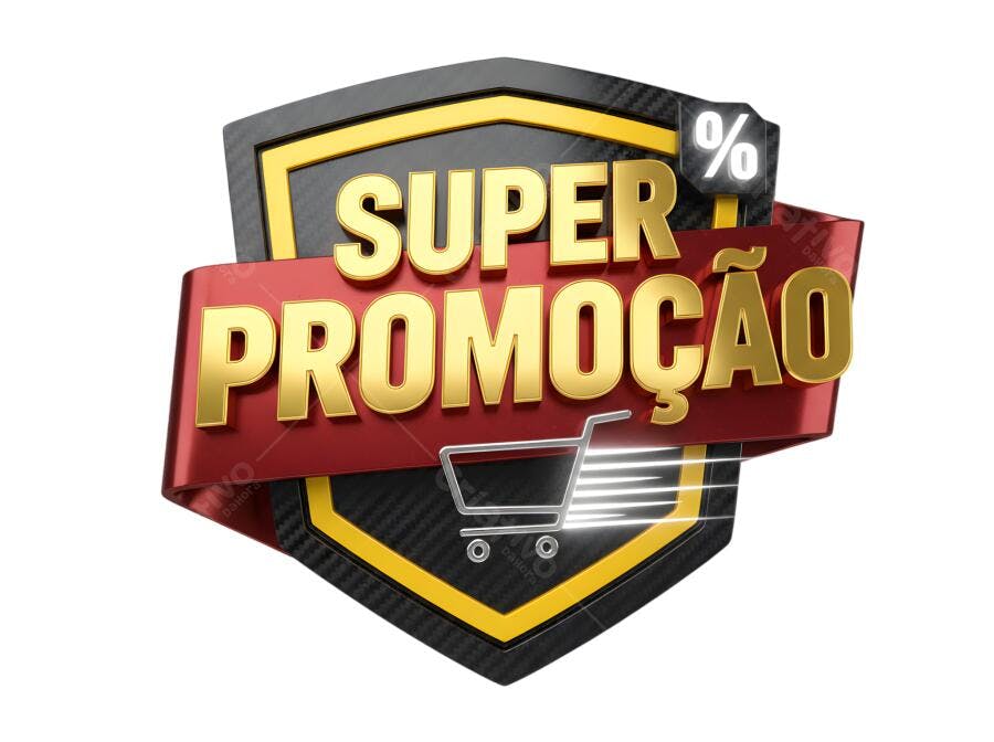 Selo Promocional Super Promoção 3D Dourado Vermelho Carrinho PNG com fundo transparente