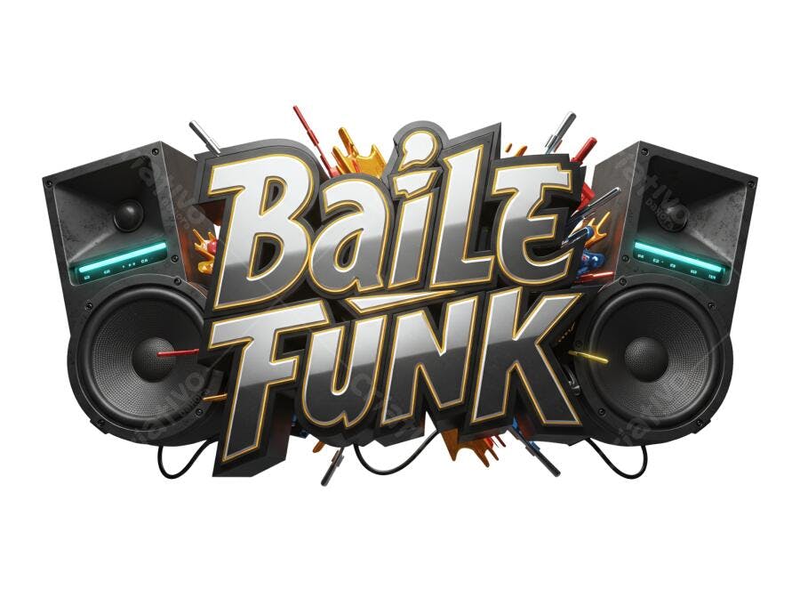 Arte para Evento Baile Funk Alto-Falantes Texto 3D PNG com fundo transparente