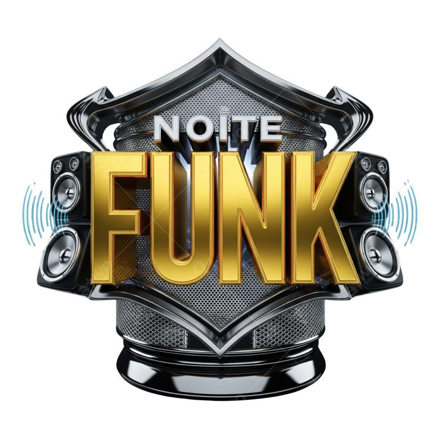 Título para Evento Noite Funk Logo Dourado Prata com Caixas de Som PNG com fundo transparente
