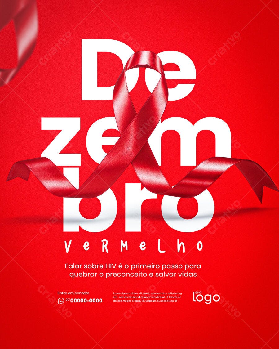 Flyer Dezembro Vermelho Conscientização HIV AIDS PSD Editável