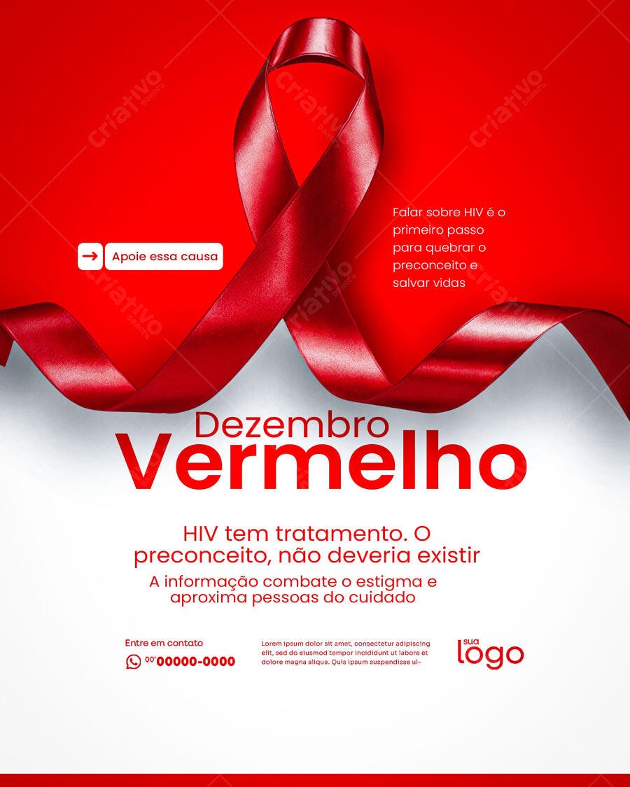 Flyer Dezembro Vermelho Campanha Conscientização HIV PSD Editável
