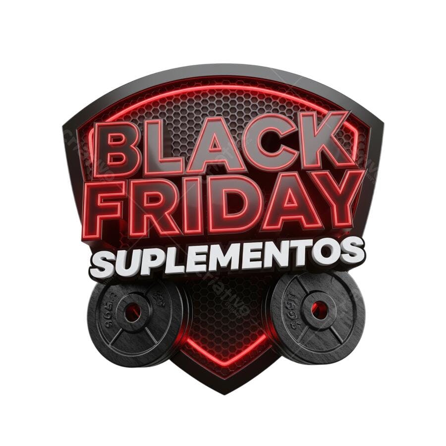 Elemento Gráfico Black Friday Suplementos com pesos e neon PNG com fundo transparente