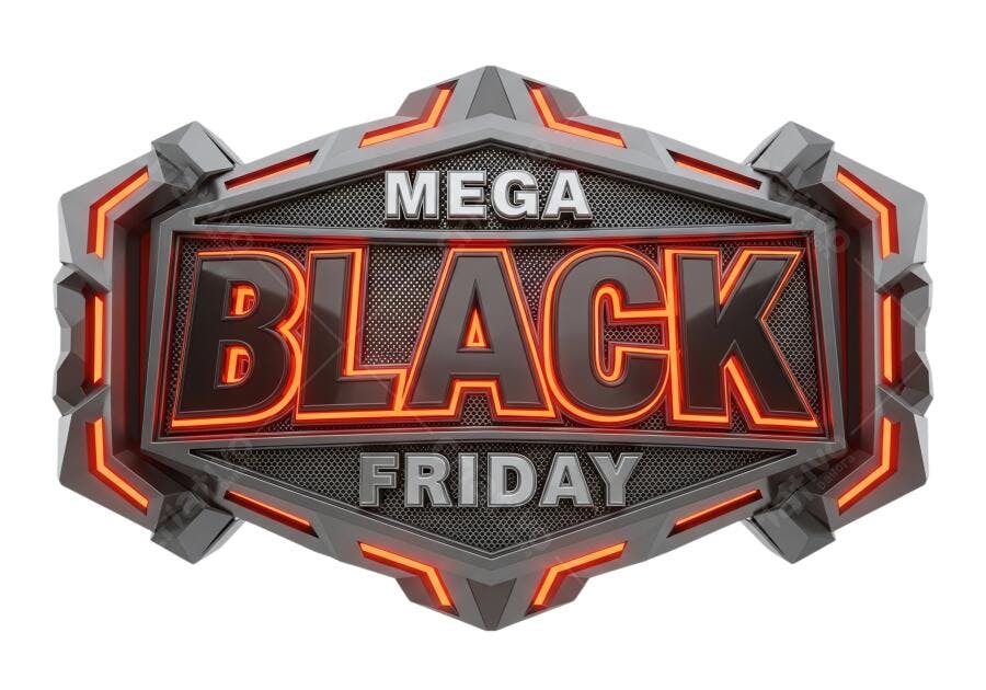 Selo Promocional Mega Black Friday 24 Novembro futurista PNG com fundo transparente