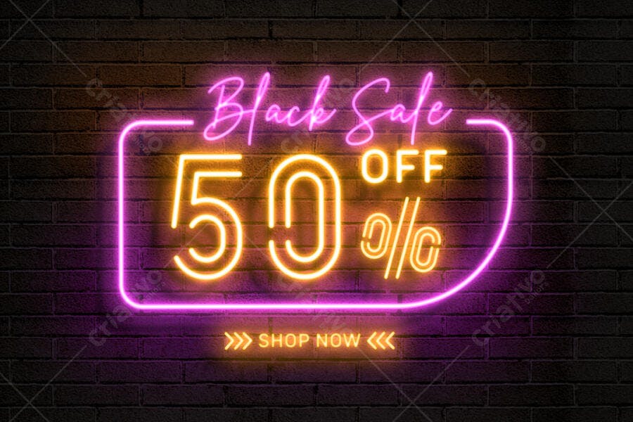 Post para Redes Sociais Black Sale 50% OFF Neon PSD Editável
