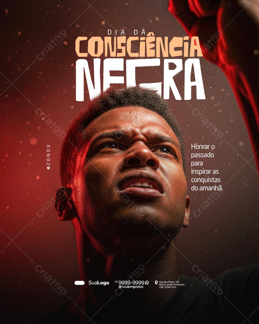 Flyer Dia da Consciência Negra Jovem Negro Inspirador PSD Editável