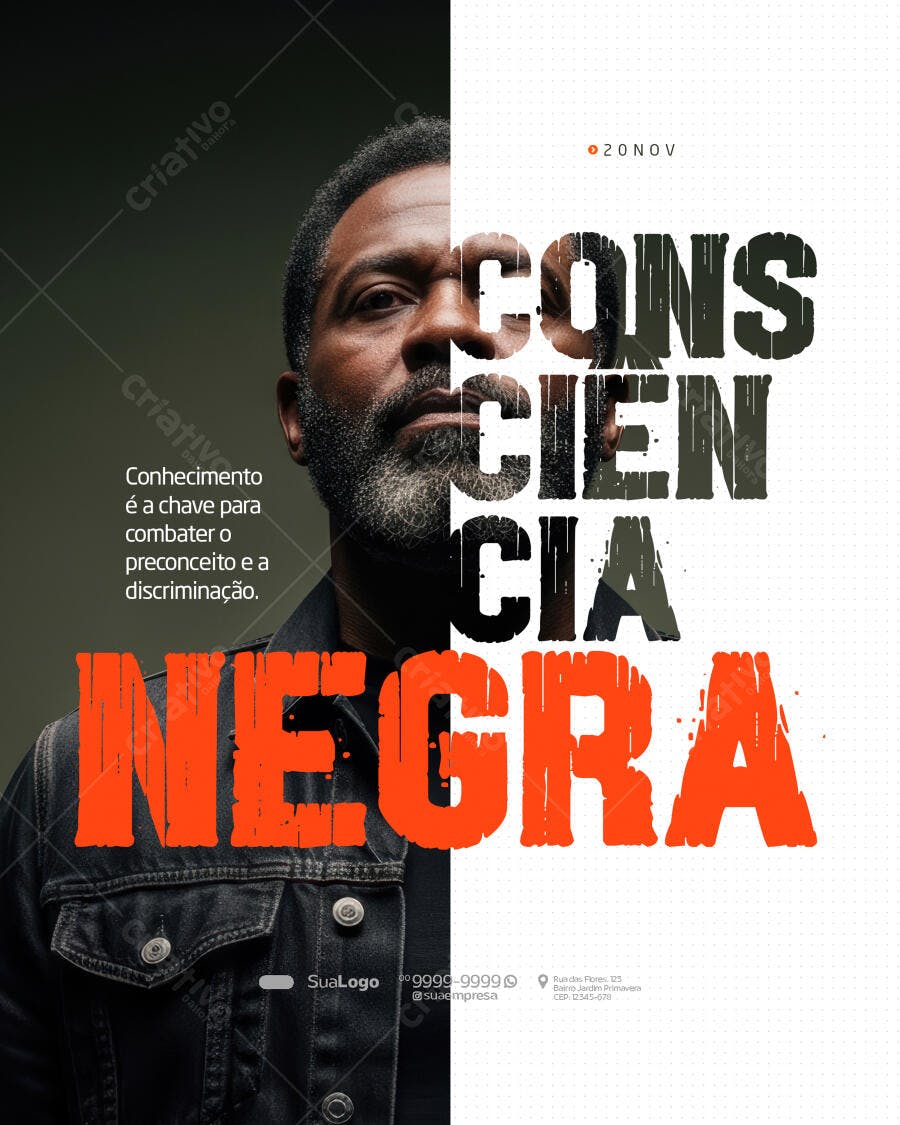 Flyer Dia da Consciência Negra 20 NOV Homem Negro PSD Editável