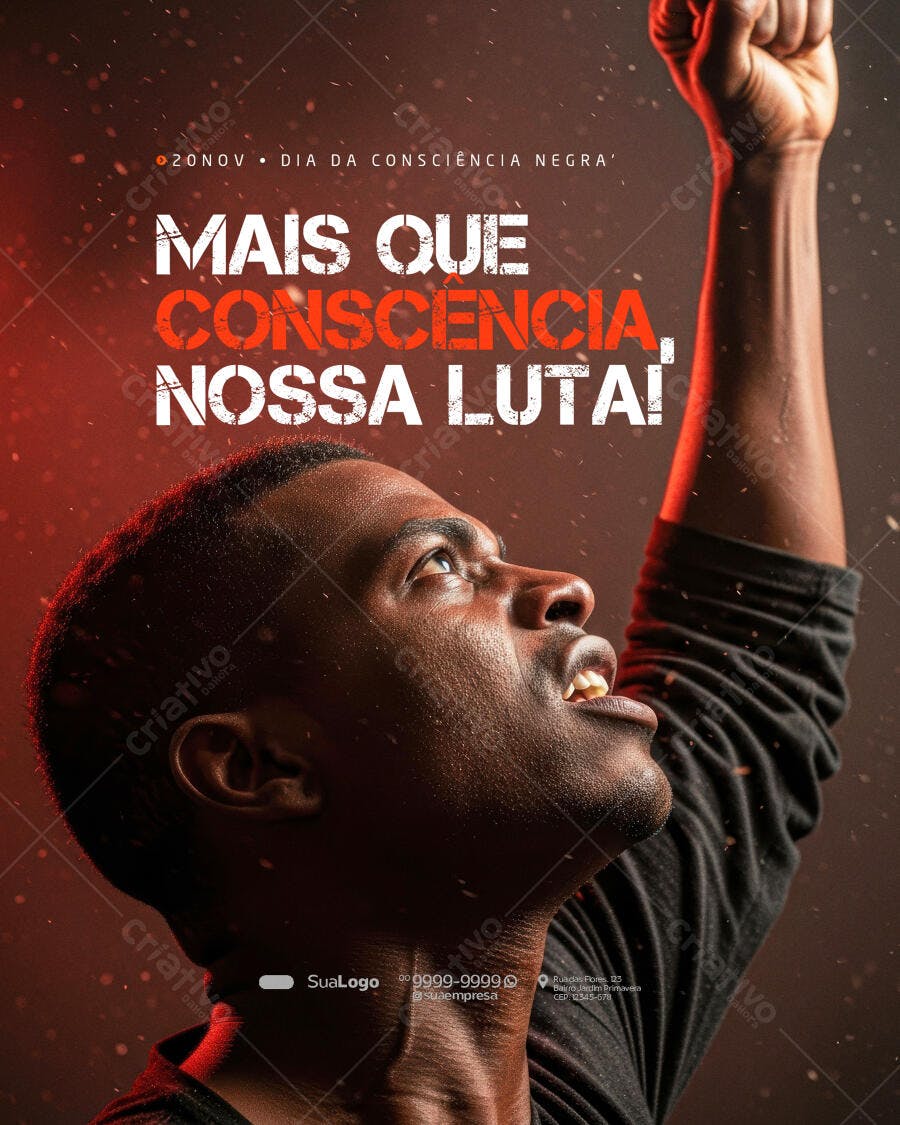 Flyer Dia da Consciência Negra Mais Que Consciência Nossa Luta PSD Editável
