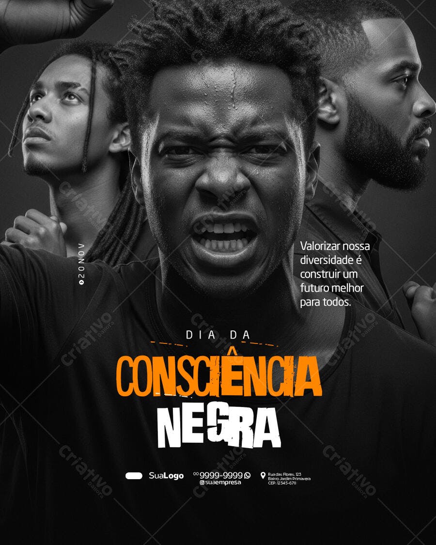 Flyer Social Media Consciência Negra Homens Negros Expressão Forte PSD Editável