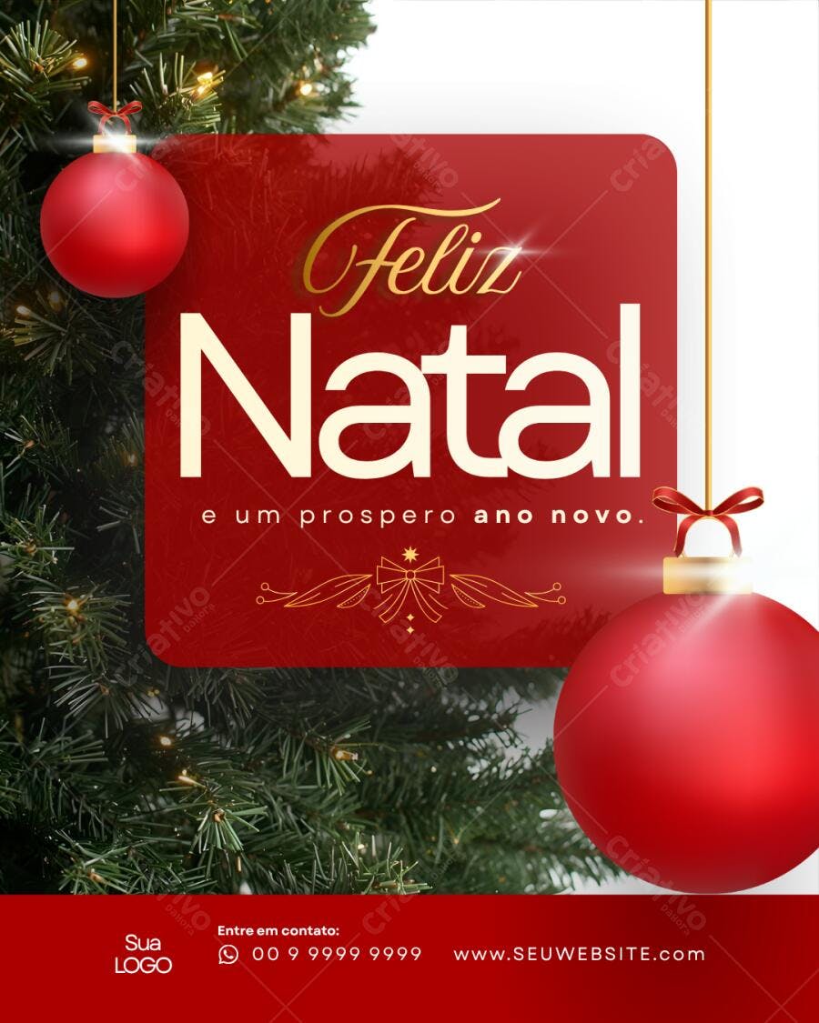 Cartão de Boas Festas Empresarial Vermelho e Dourado Editável no Canva