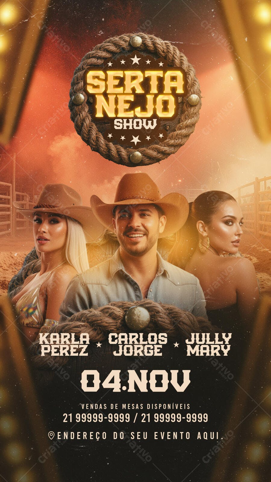 Flyer Show Sertanejo com Cantores de Chapéu Country PSD Editável