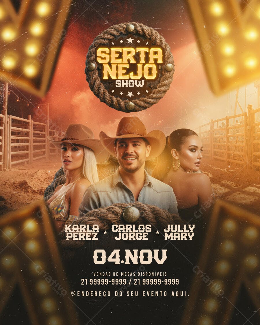 Flyer Show Sertanejo com Trio de Artistas Country PSD Editável