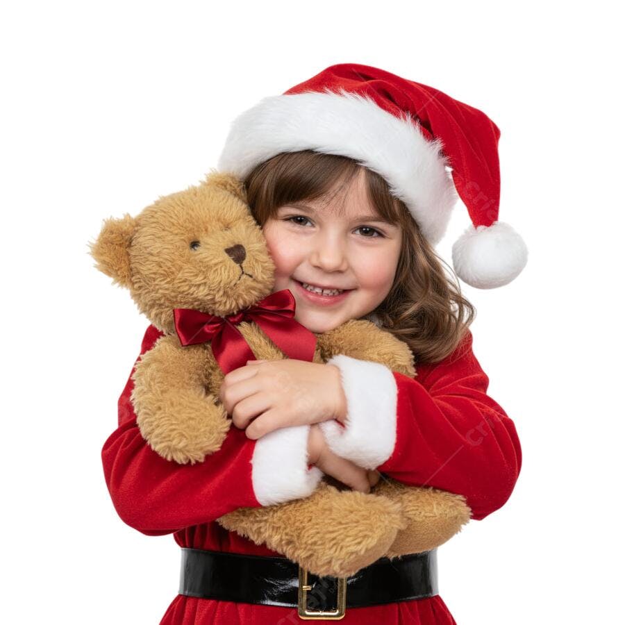 Post Instagram Natal Menina Papai Noel Urso Sorrindo PNG com fundo transparente