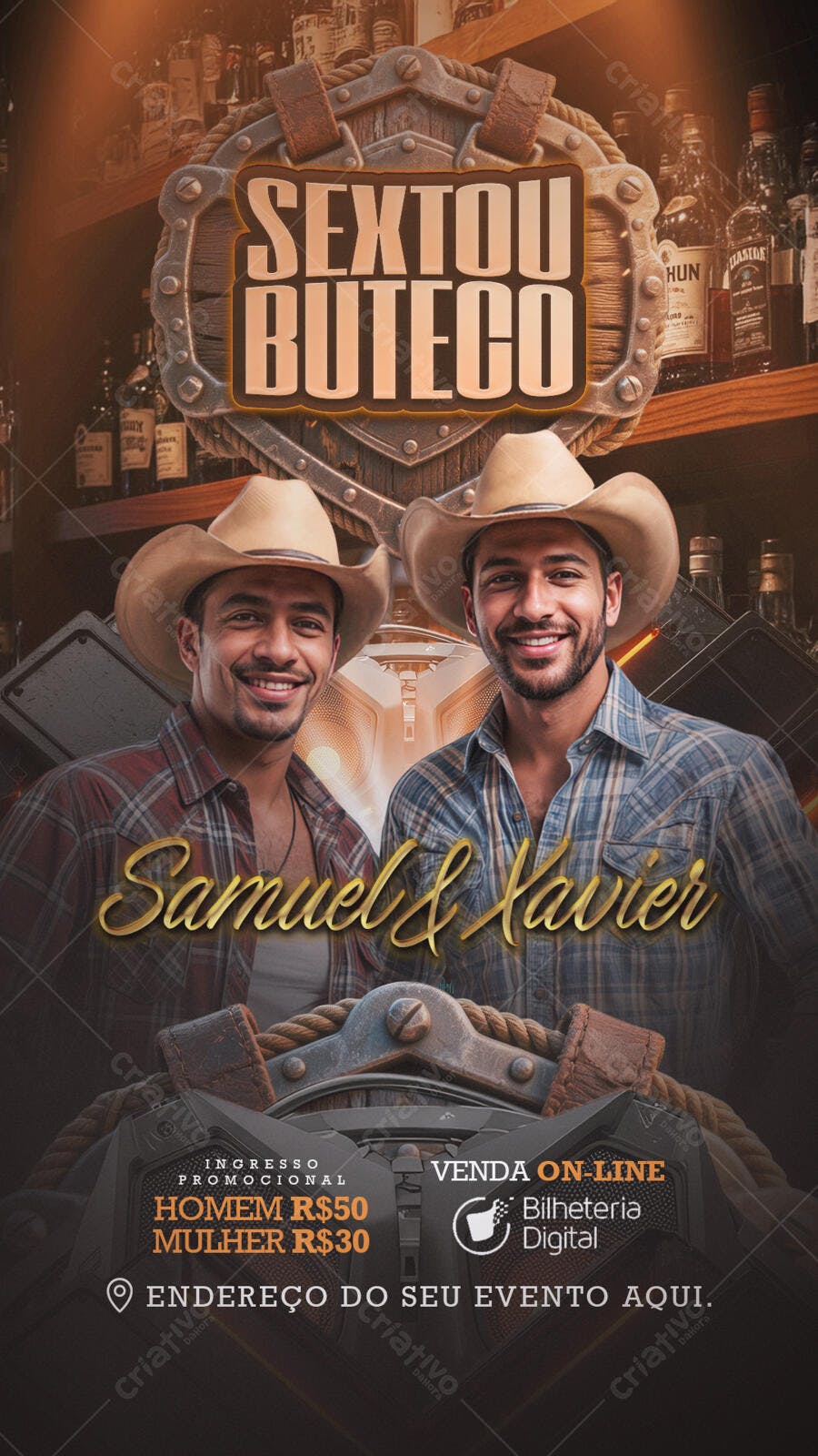 Flyer Sextou Buteco Sertanejo Samuel e Xavier PSD Editável