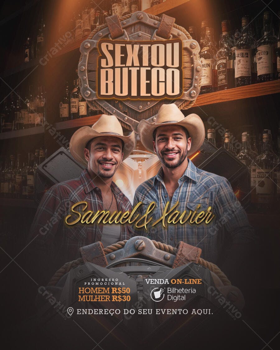 Flyer para Sextou Buteco Country com Samuel & Xavier PSD Editável
