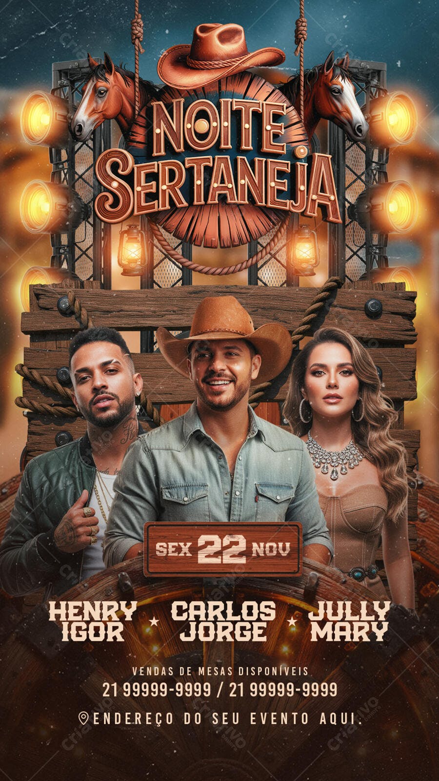 Flyer Festa Noite Sertaneja Country Artistas PSD Editável