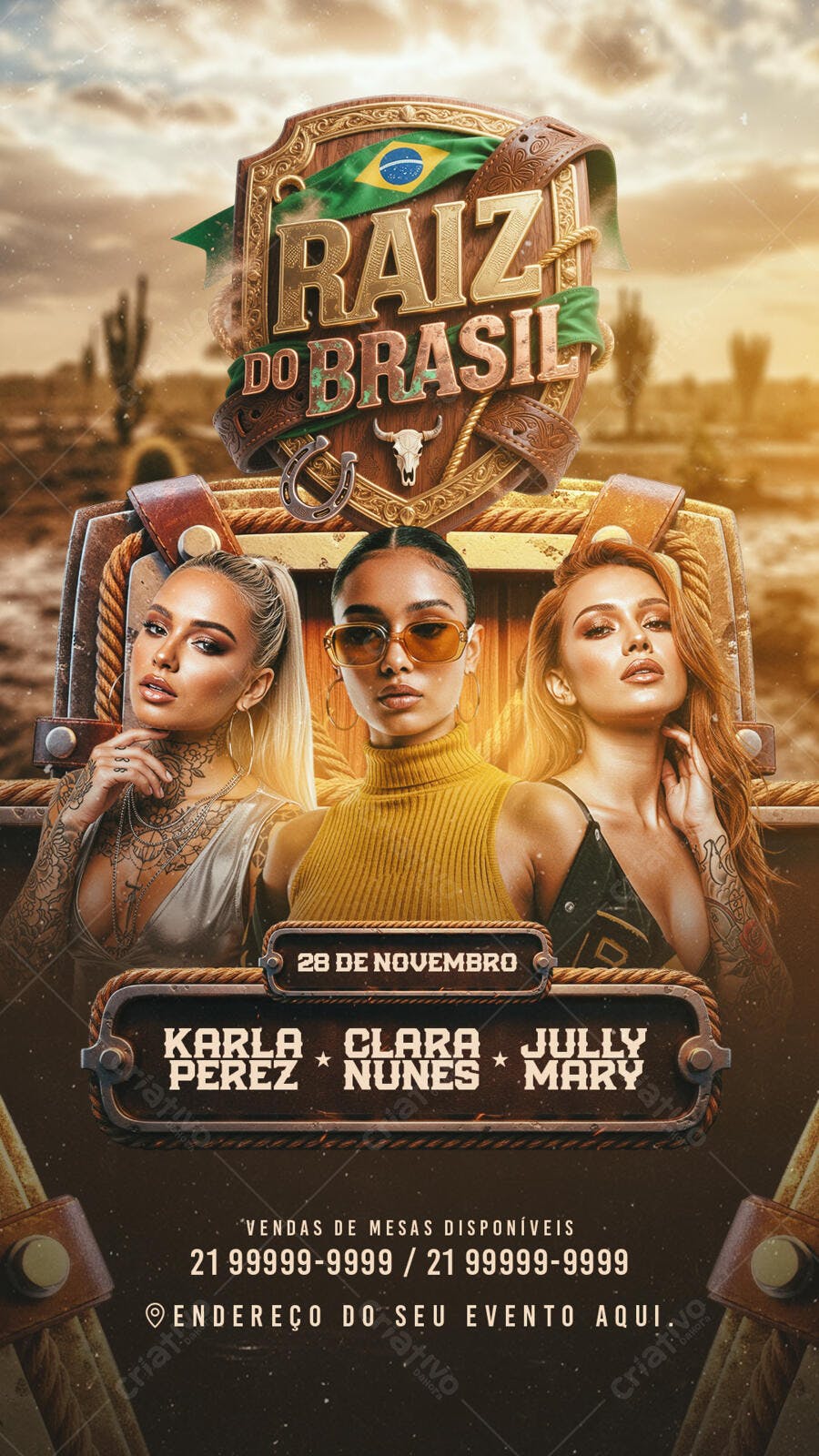 Flyer Raiz do Brasil Evento Sertanejo PSD Editável