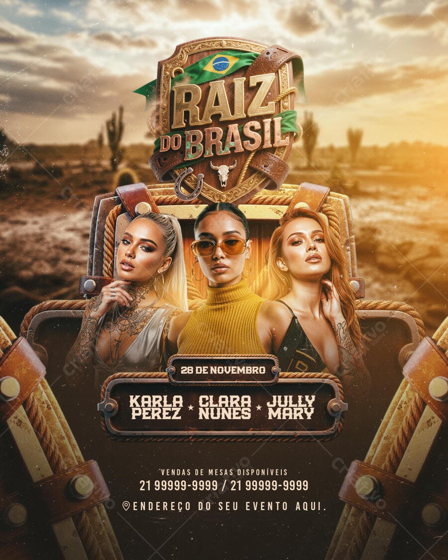 Flyer para Evento Sertanejo Raiz do Brasil PSD Editável