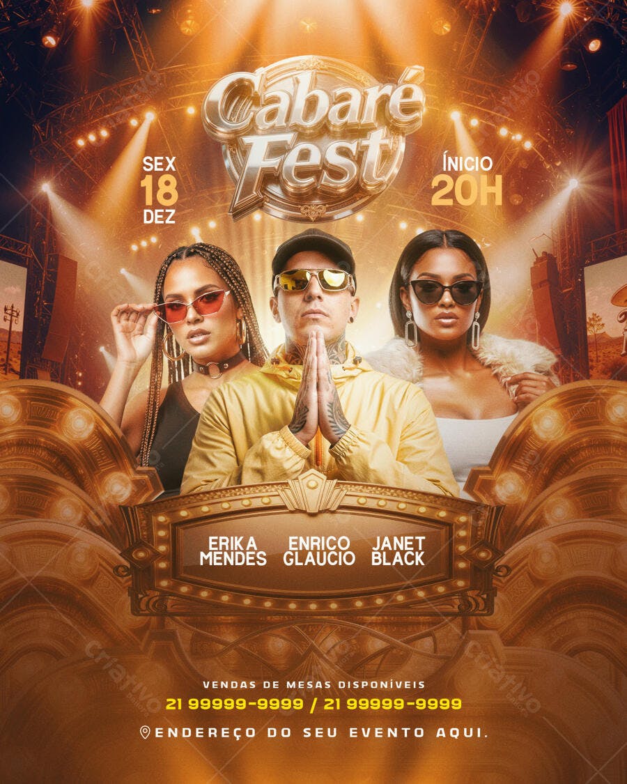 Flyer para Cabare Fest Festa Noturna com DJs PSD Editável