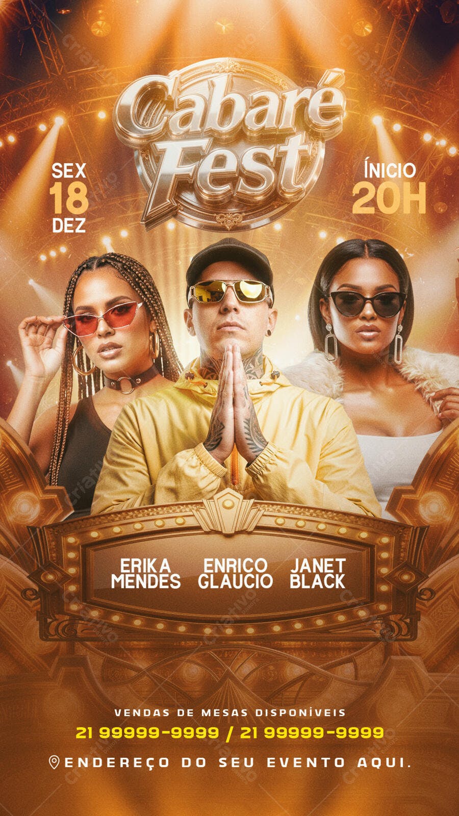 Flyer Festa Cabaré Fest Artistas Óculos Escuros PSD Editável