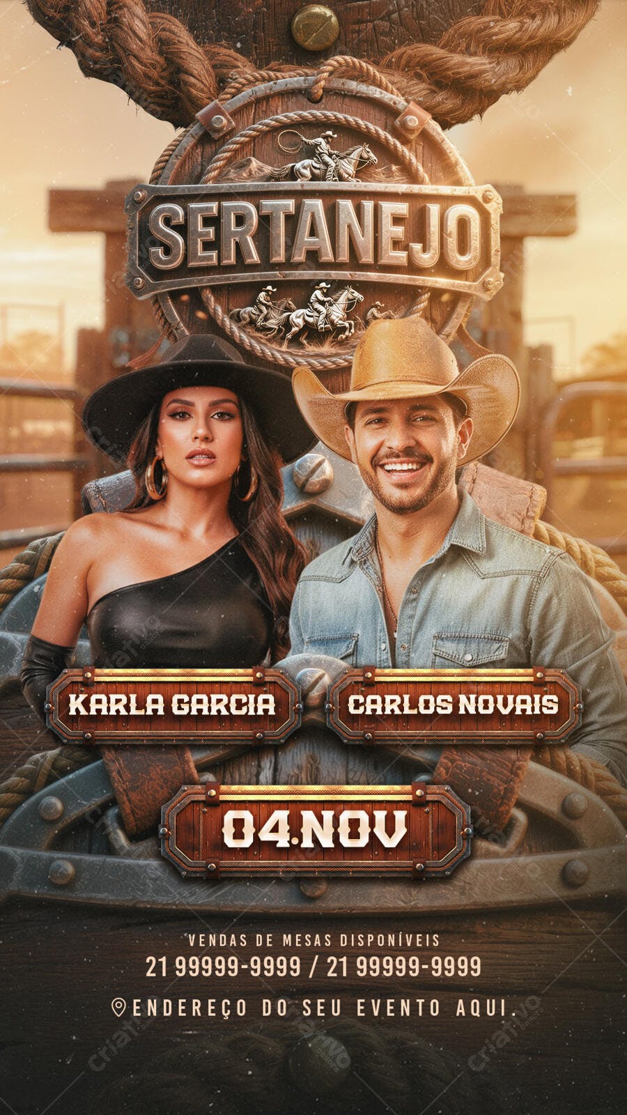 Flyer Show Sertanejo com Karla Garcia e Carlos Novais PSD Editável