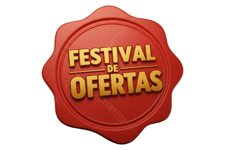 Selo vermelho 3D Festival de Ofertas dourado para promoções e eventos