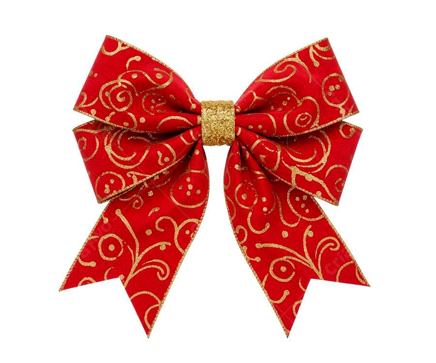 Laço vermelho e dourado brilhante com padrões festivos
