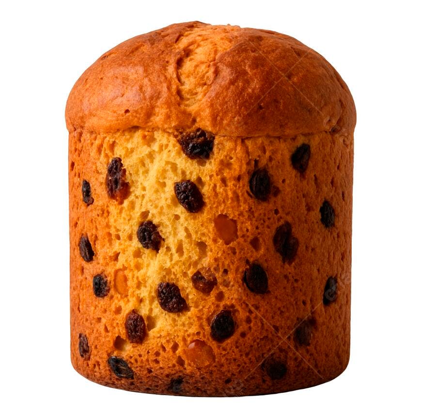 Panettone de frutas natalino dourado com uvas passas