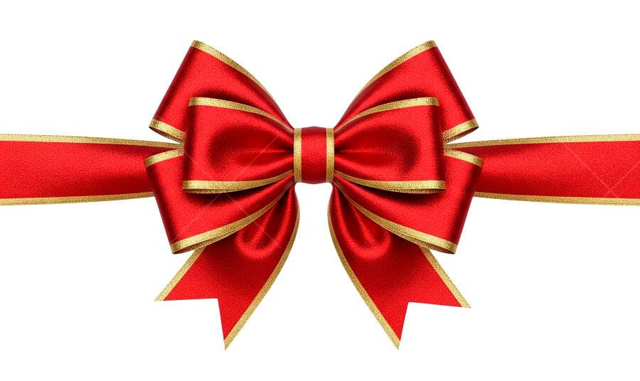 Laço de presente vermelho e dourado festivo em fundo branco