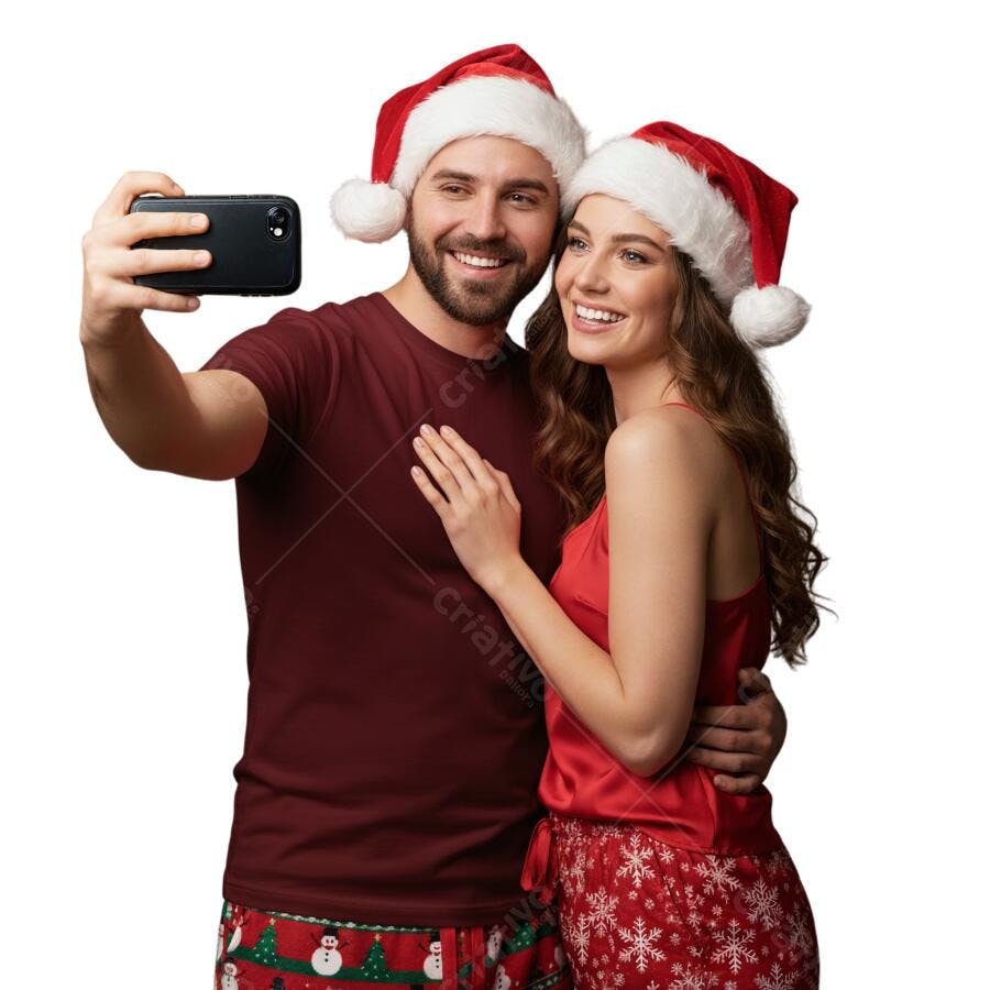 Post Instagram Casal Natalino Feliz Selfie PNG com fundo transparente