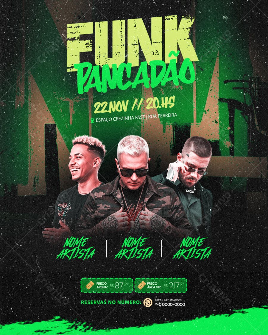 Flyer de Festa Funk Pancadão com Artistas PSD Editável
