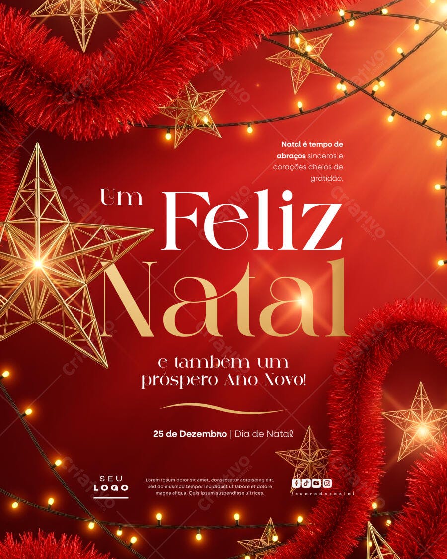 Flyer de Natal e Ano Novo Vermelho Dourado PSD Editável