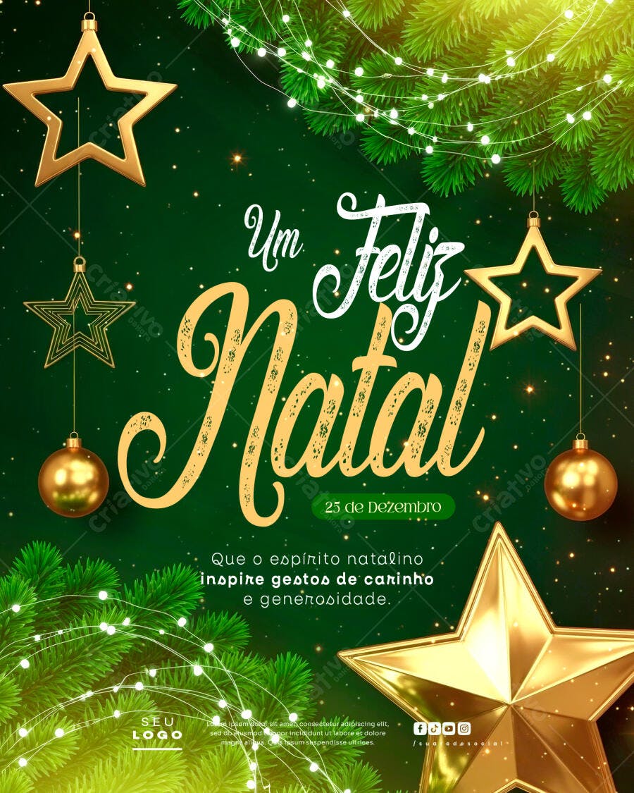 Post Redes Sociais Um Feliz Natal Verde Ouro PSD Editável